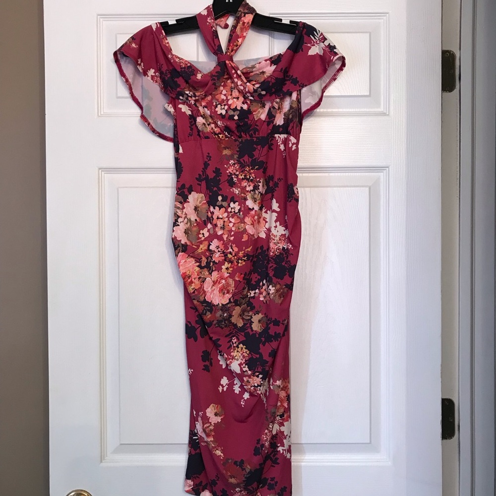 Asos maternity Floral twist ruffle pencil dress S - Picture 3 of 8